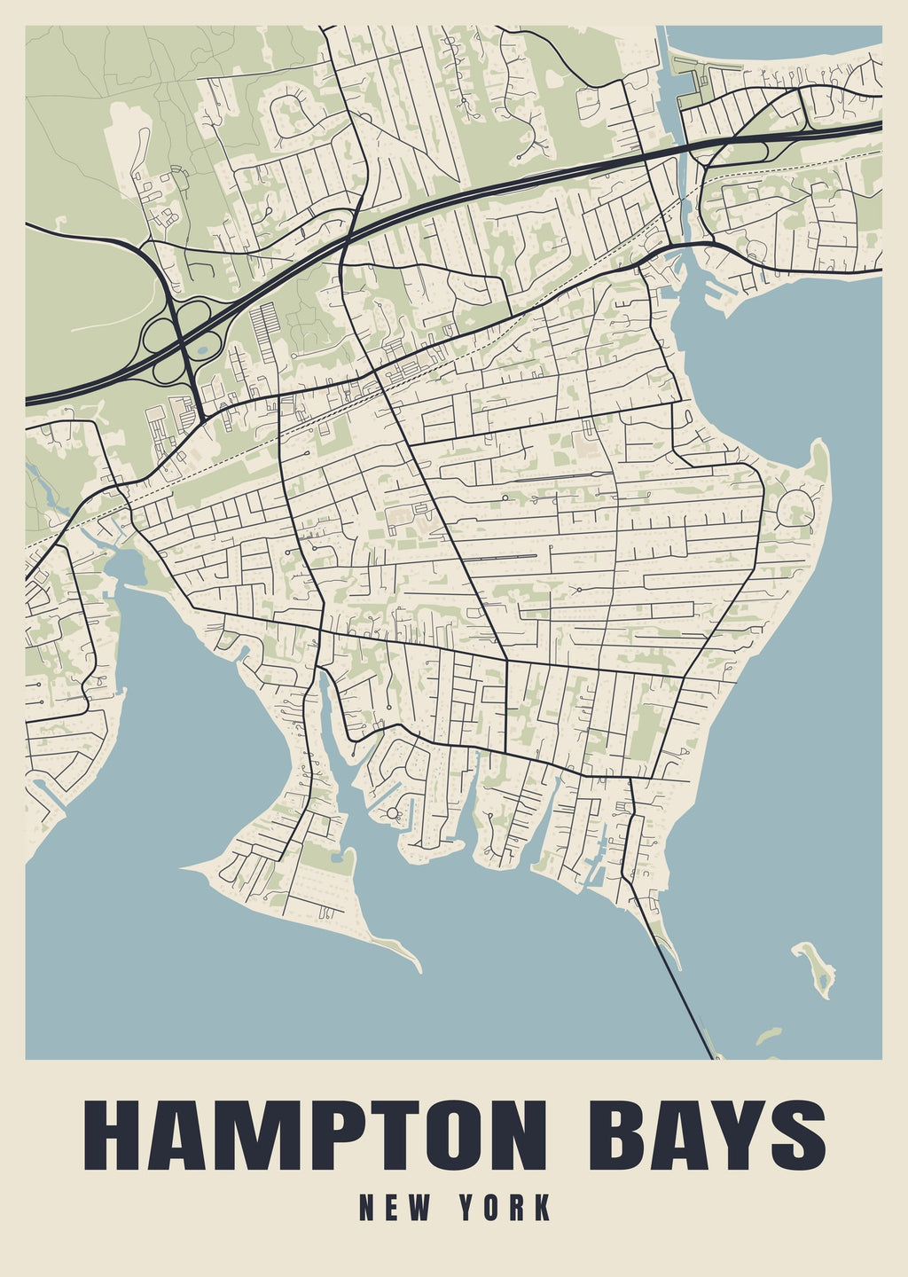 Street map poster of Hampton Bays, New York