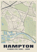 Heritage street map poster of Hampton, Richmond upon Thames, London
