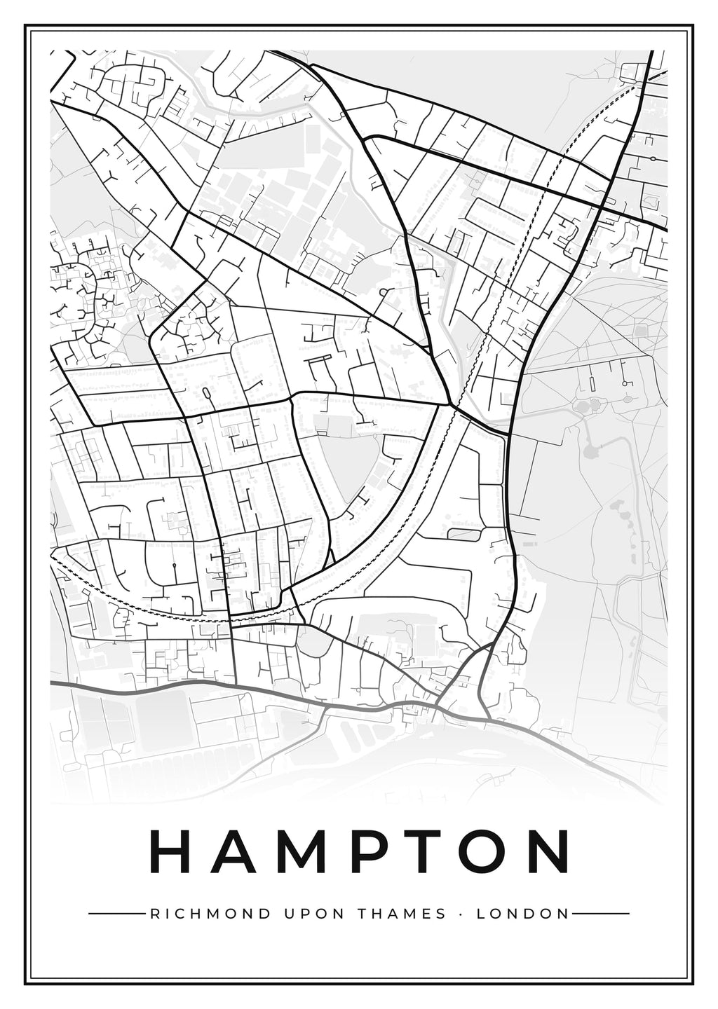 Street map poster of Hampton, Richmond upon Thames, London