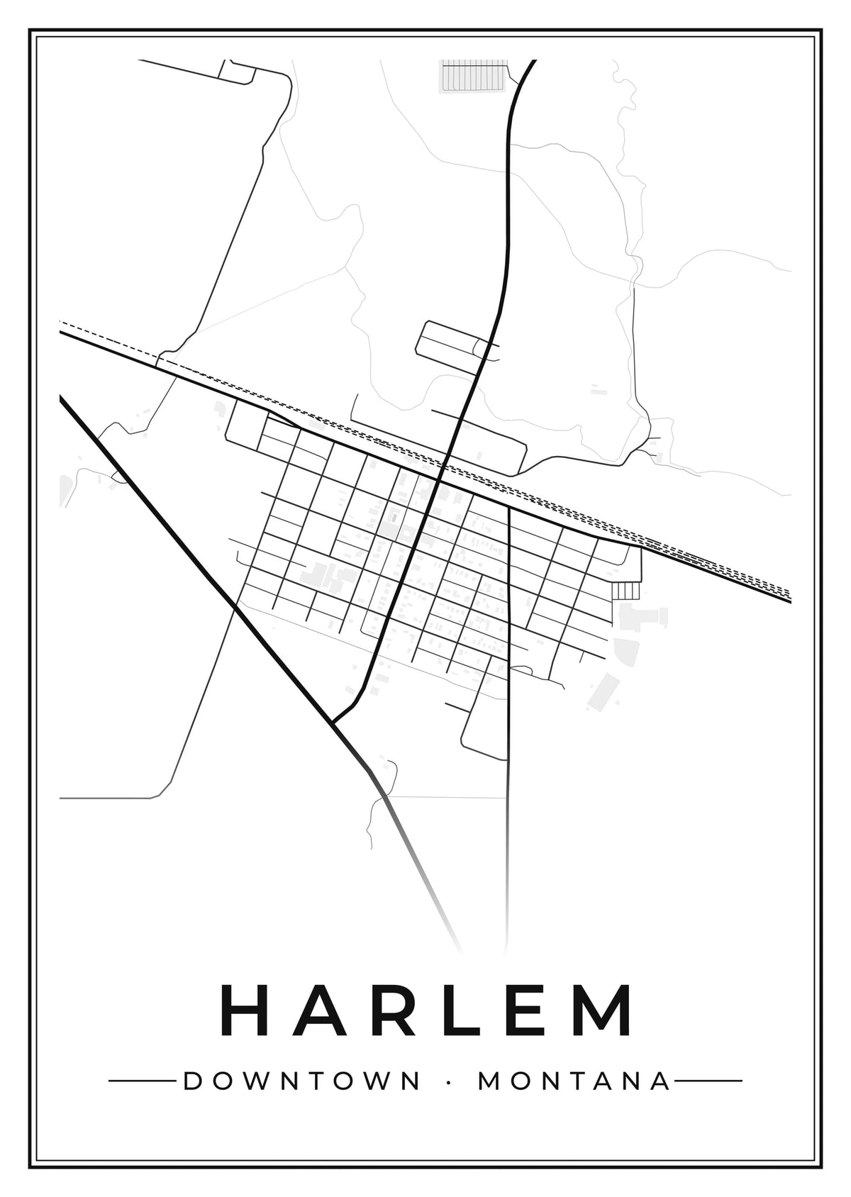 Street map poster of downtown Harlem, Montana