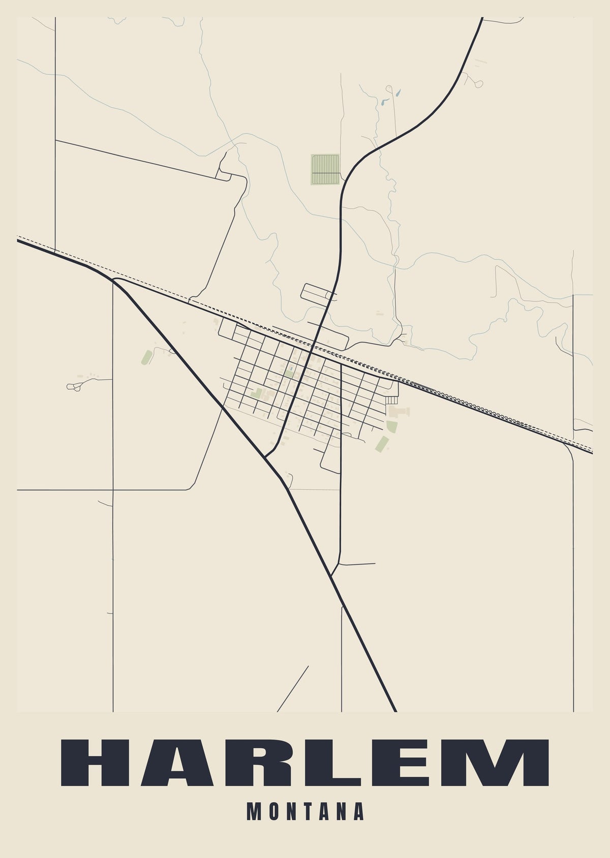 Street map poster of Harlem, Montana