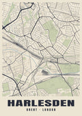 Heritage street map poster of Harlesden, Brent, London