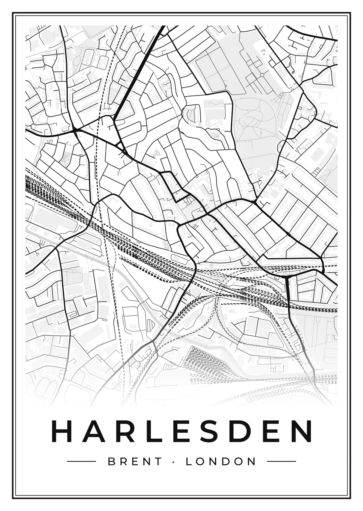 Street map poster of Harlesden, Brent, London
