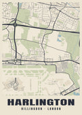 Heritage street map poster of Harlington, Hillingdon, London