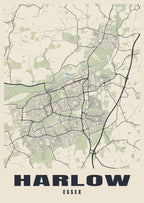 Street map poster of Harlow, Essex