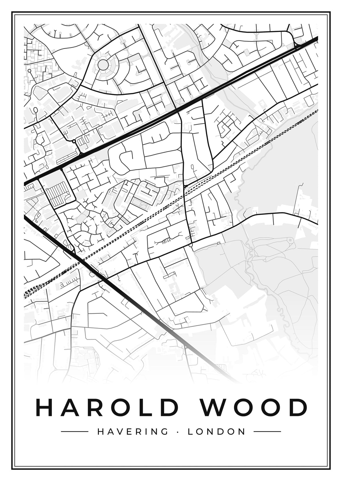 Street map poster of Harold Wood, Havering, London