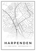 Street map poster of Harpenden town centre, Hertfordshire