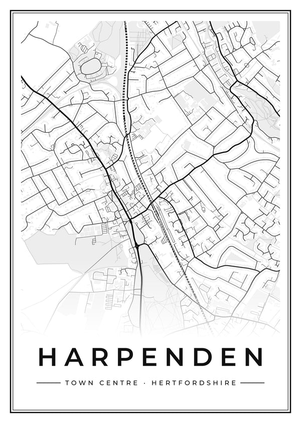 Harpenden Town Centre Street Map Poster