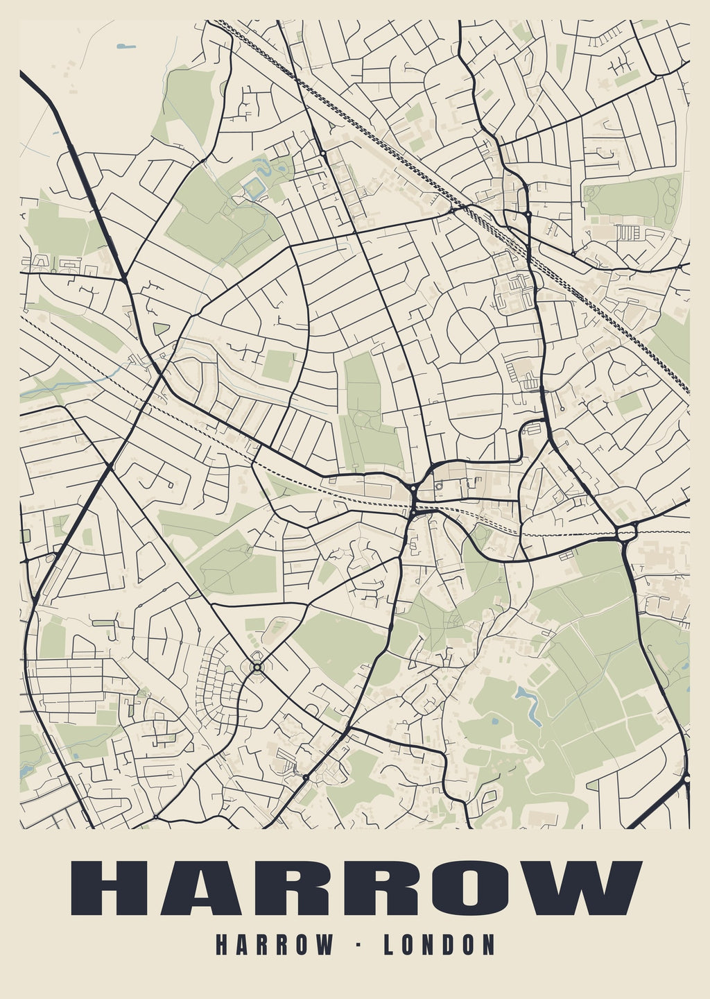 Heritage street map poster of Harrow, Harrow, London