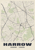 Heritage street map poster of Harrow, Harrow, London