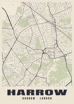 Heritage street map poster of Harrow, Harrow, London