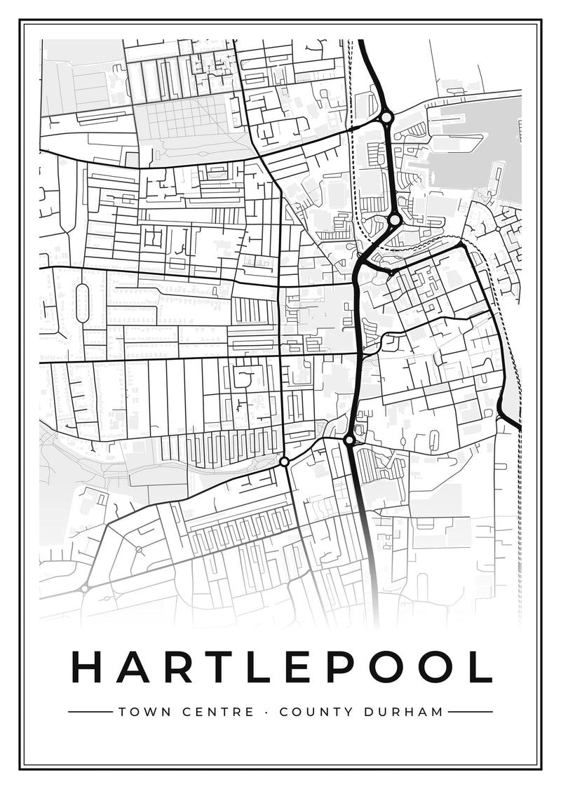 Hartlepool Town Centre Street Map Poster