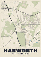 Street map poster of Harworth, Nottinghamshire