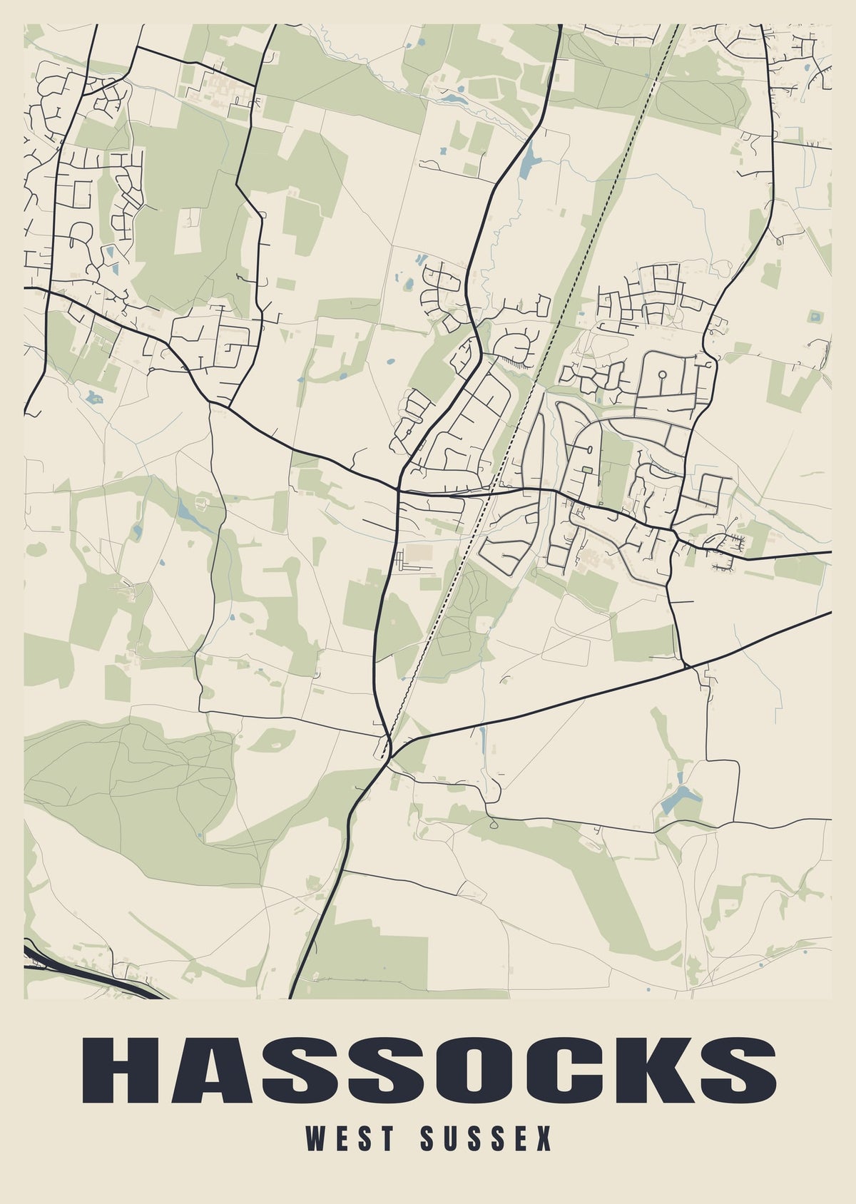 Street map poster of Hassocks, West Sussex