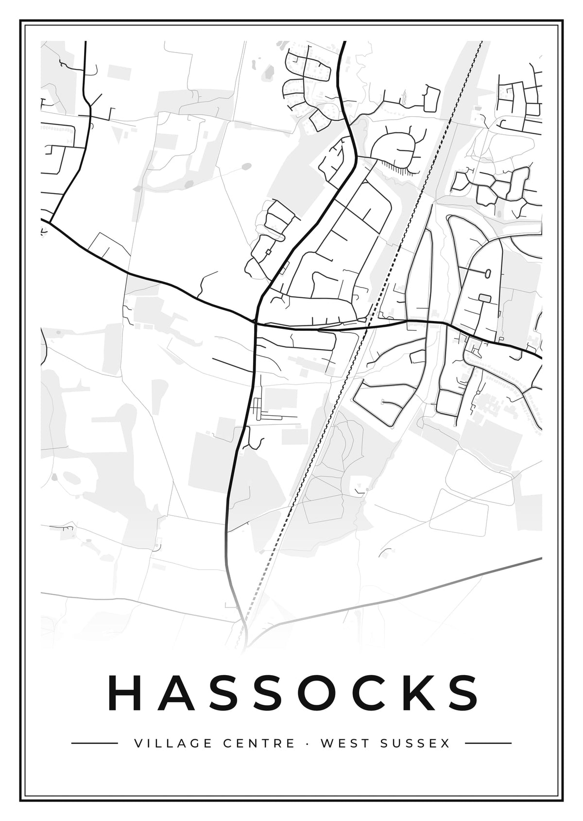Street map poster of Hassocks village centre, West Sussex