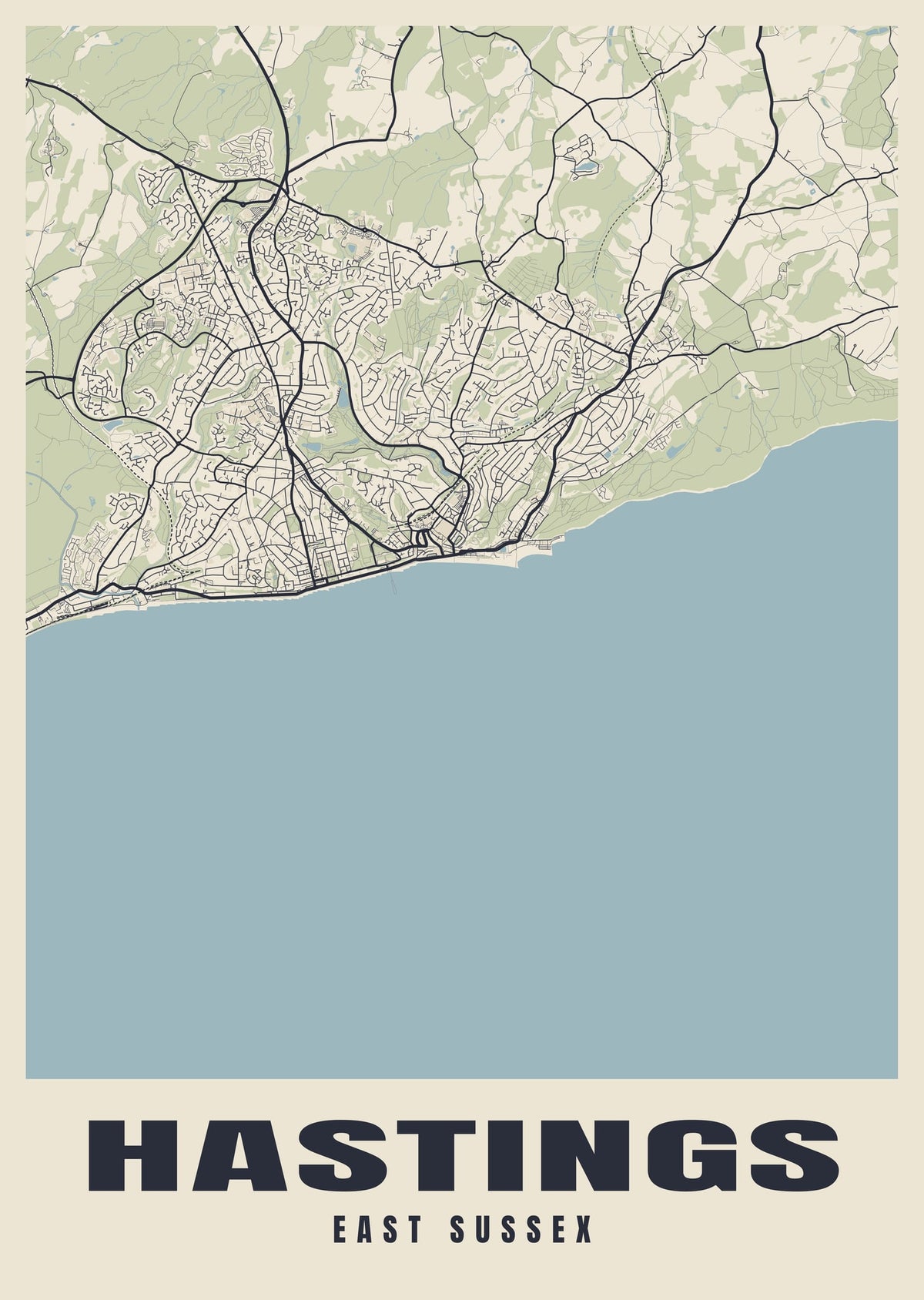Street map poster of Hastings, East Sussex