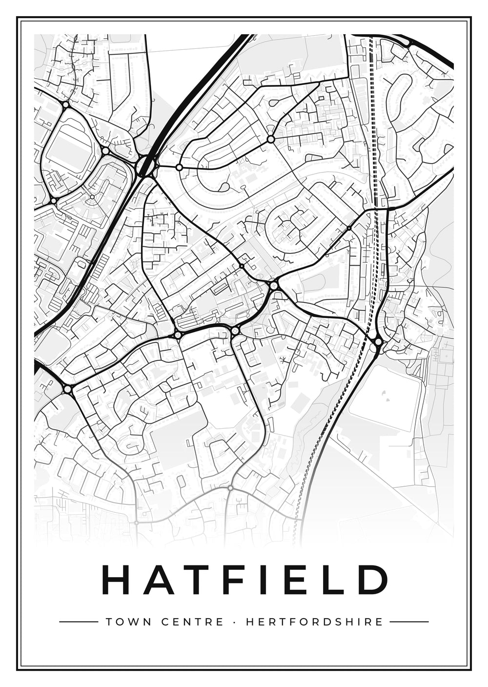 Hatfield Town Centre Street Map Poster