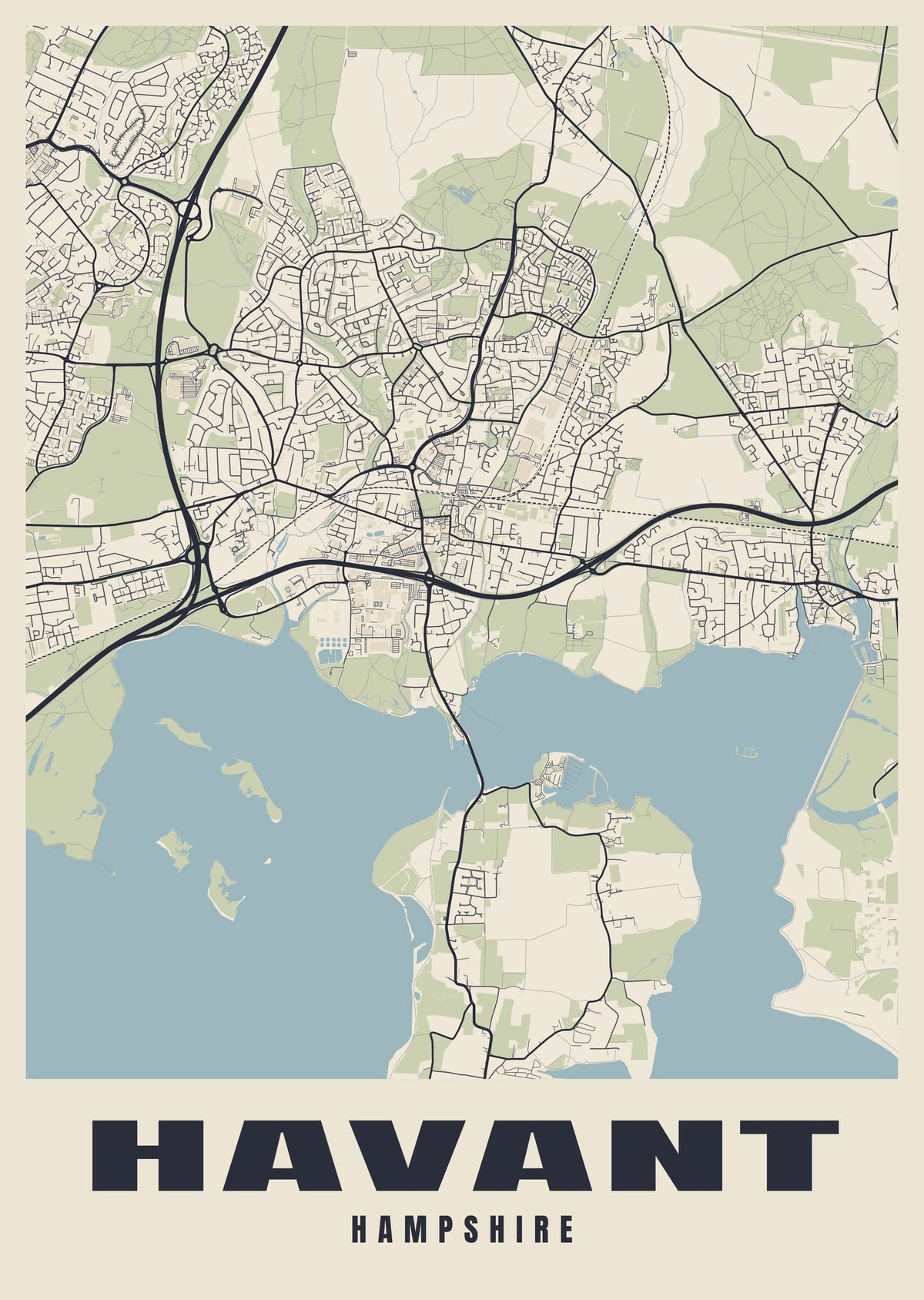 Street map poster of Havant, Hampshire