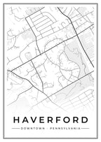 Street map poster of downtown Haverford, Pennsylvania