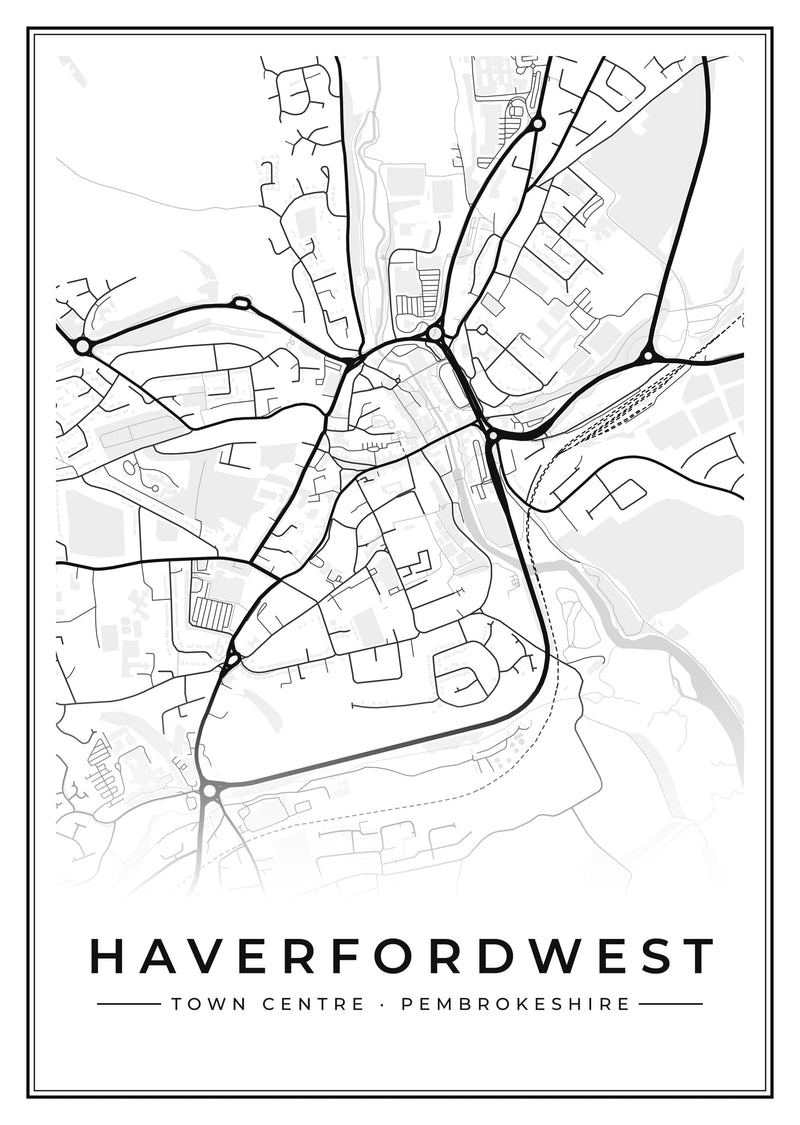Haverfordwest Town Centre Street Map Poster