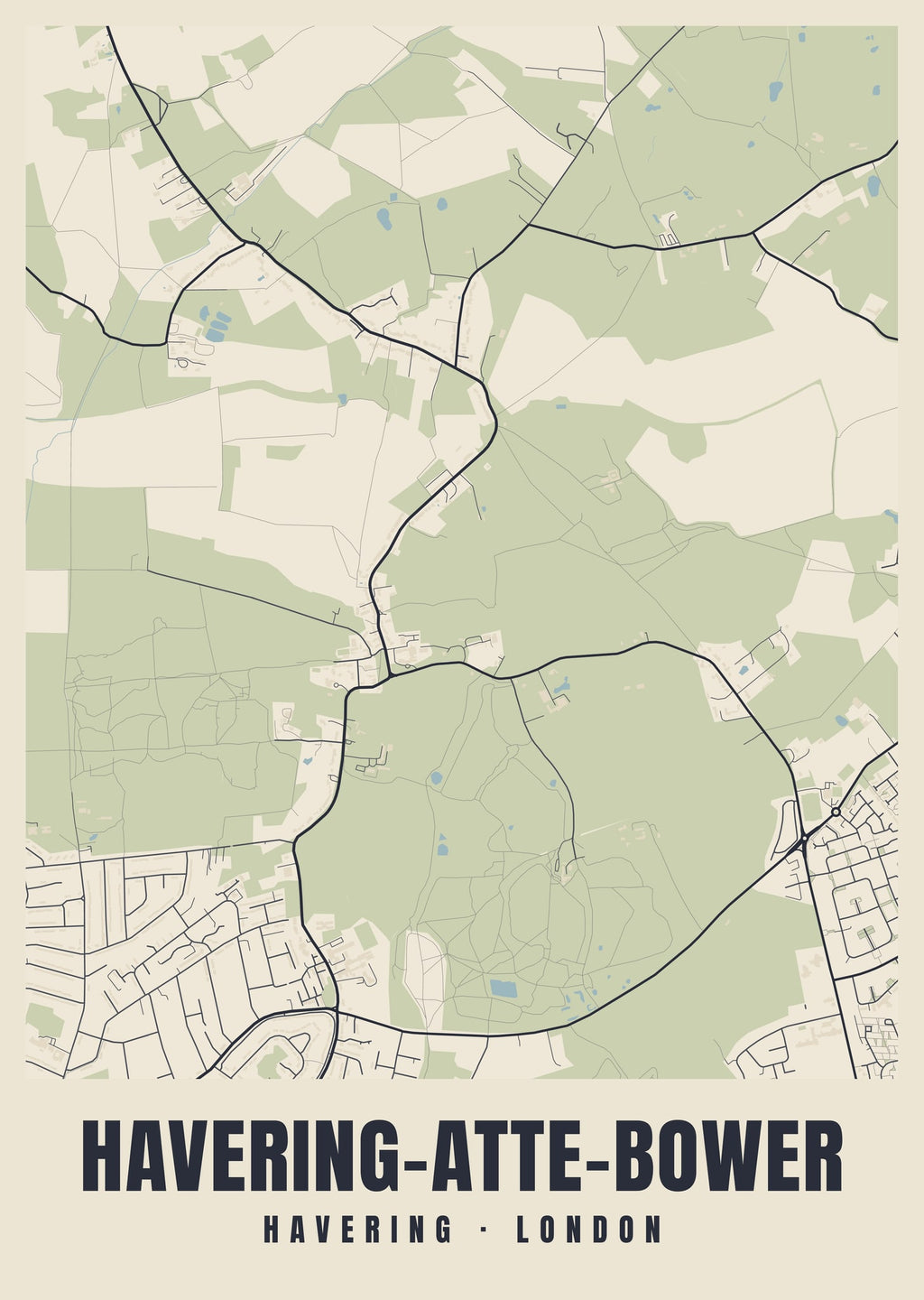 Heritage street map poster of Havering-atte-Bower, Havering, London