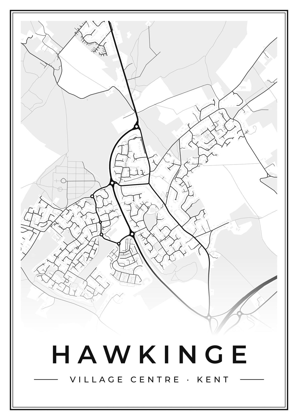 Street map poster of Hawkinge village centre, Kent