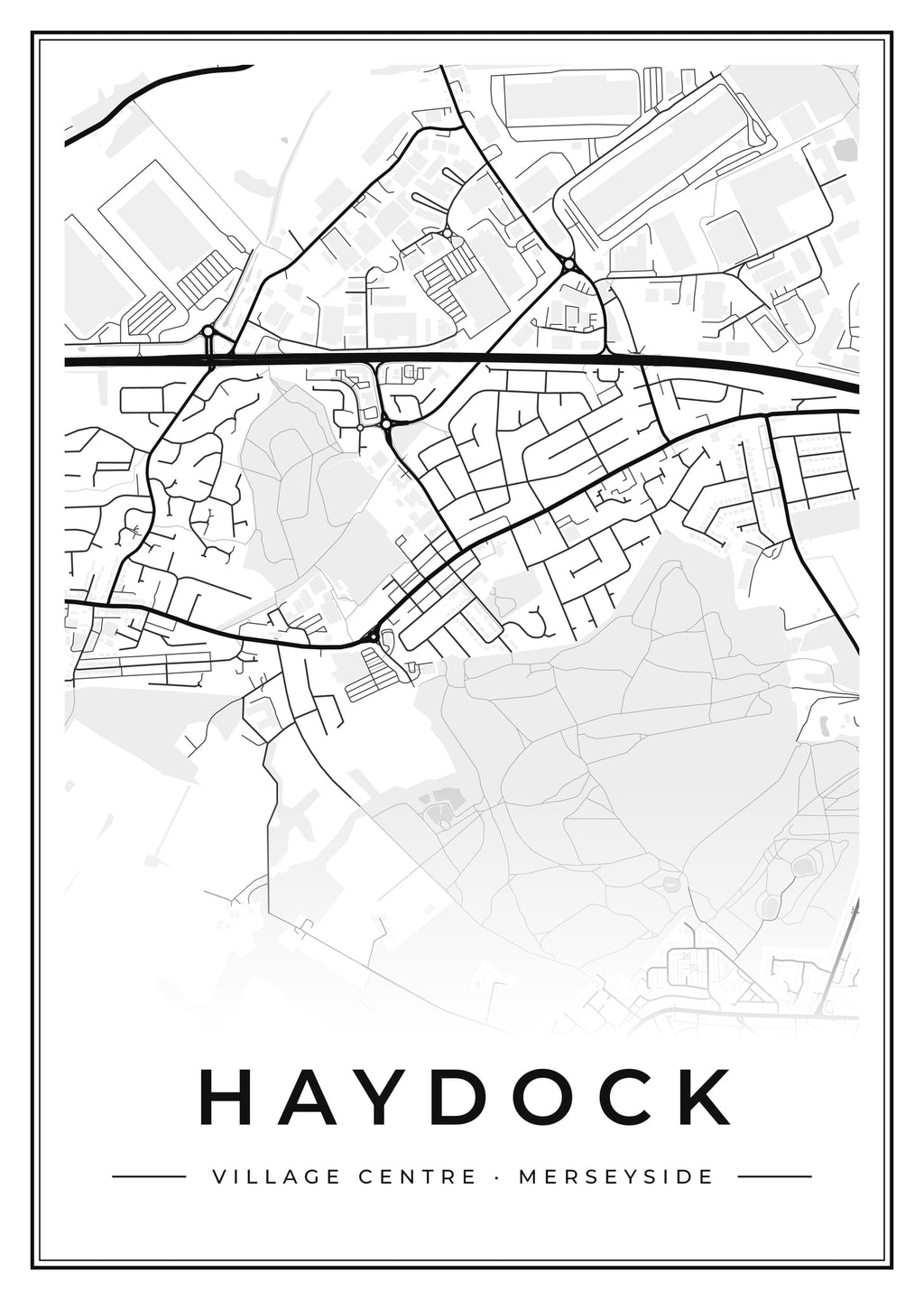 Street map poster of Haydock village centre, Merseyside
