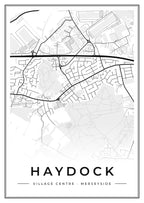 Street map poster of Haydock village centre, Merseyside
