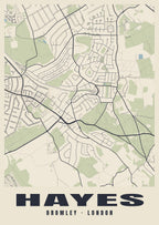 Heritage street map poster of Hayes, Bromley, London