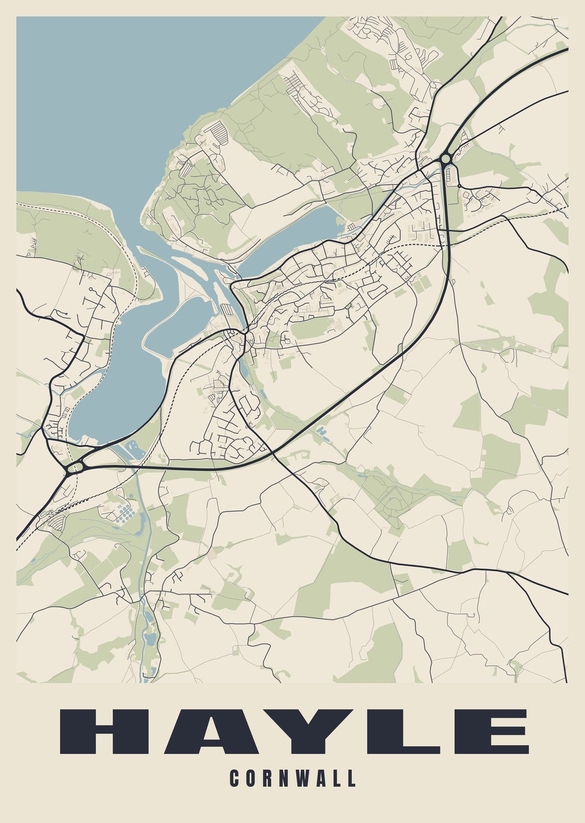 Street map poster of Hayle, Cornwall