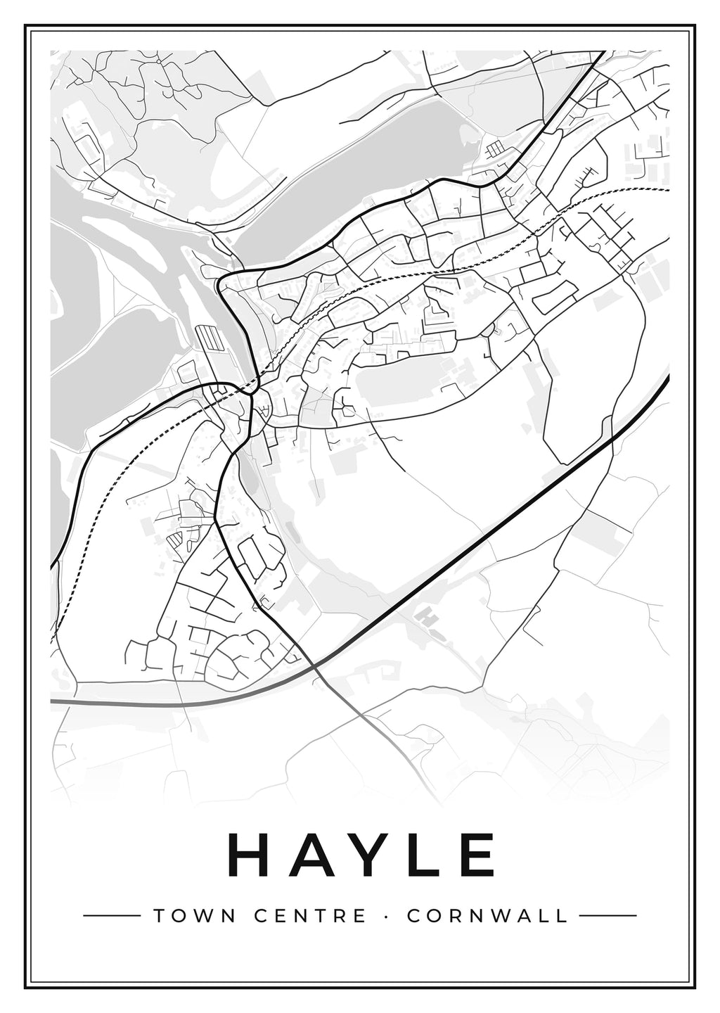 Street map poster of Hayle town centre, Cornwall