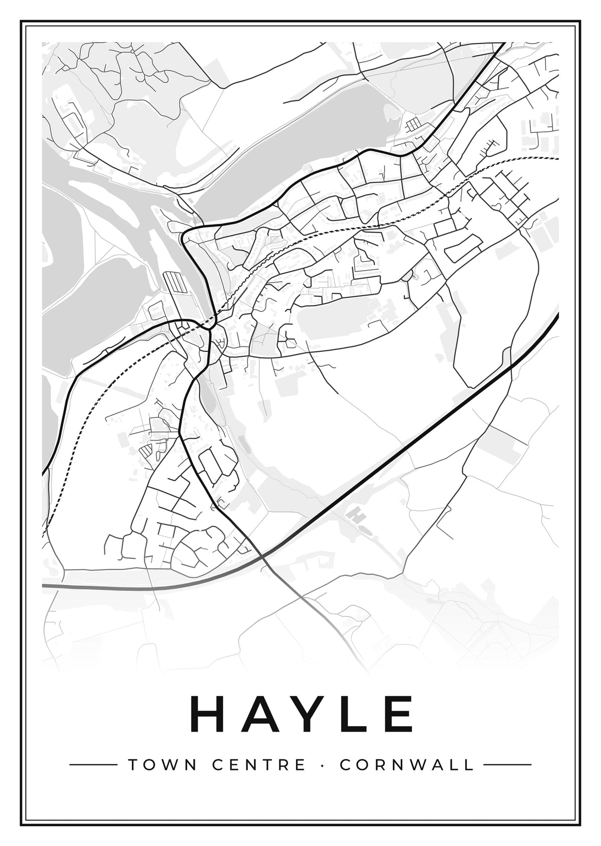 Street map poster of Hayle town centre, Cornwall