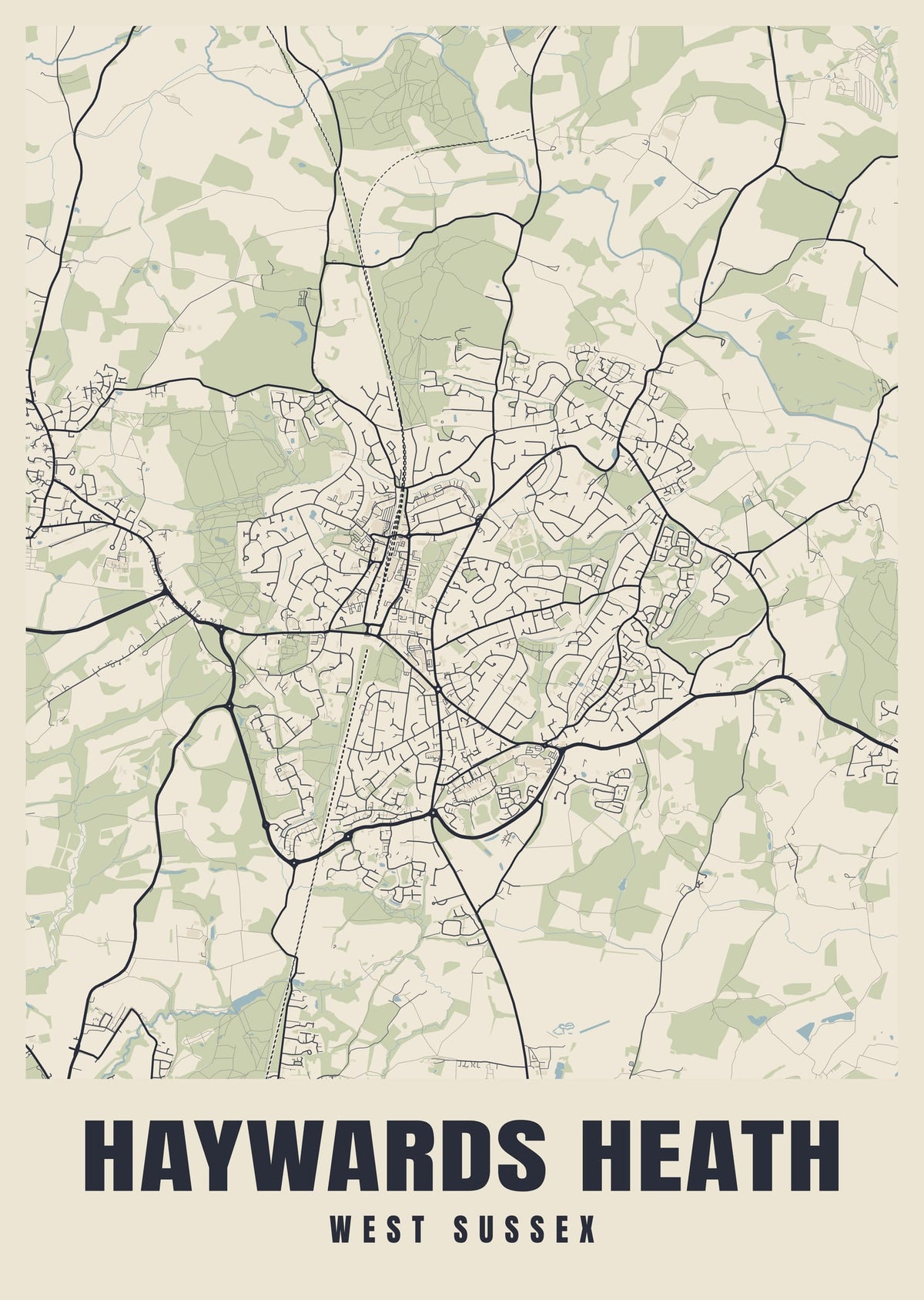 Street map poster of Haywards Heath, West Sussex