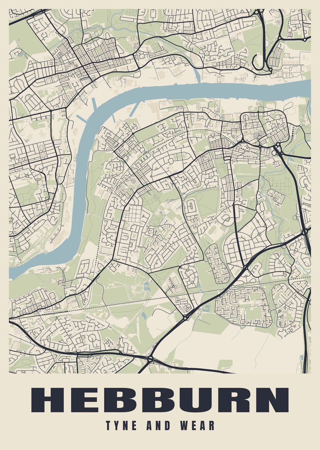 Street map poster of Hebburn, Tyne and Wear