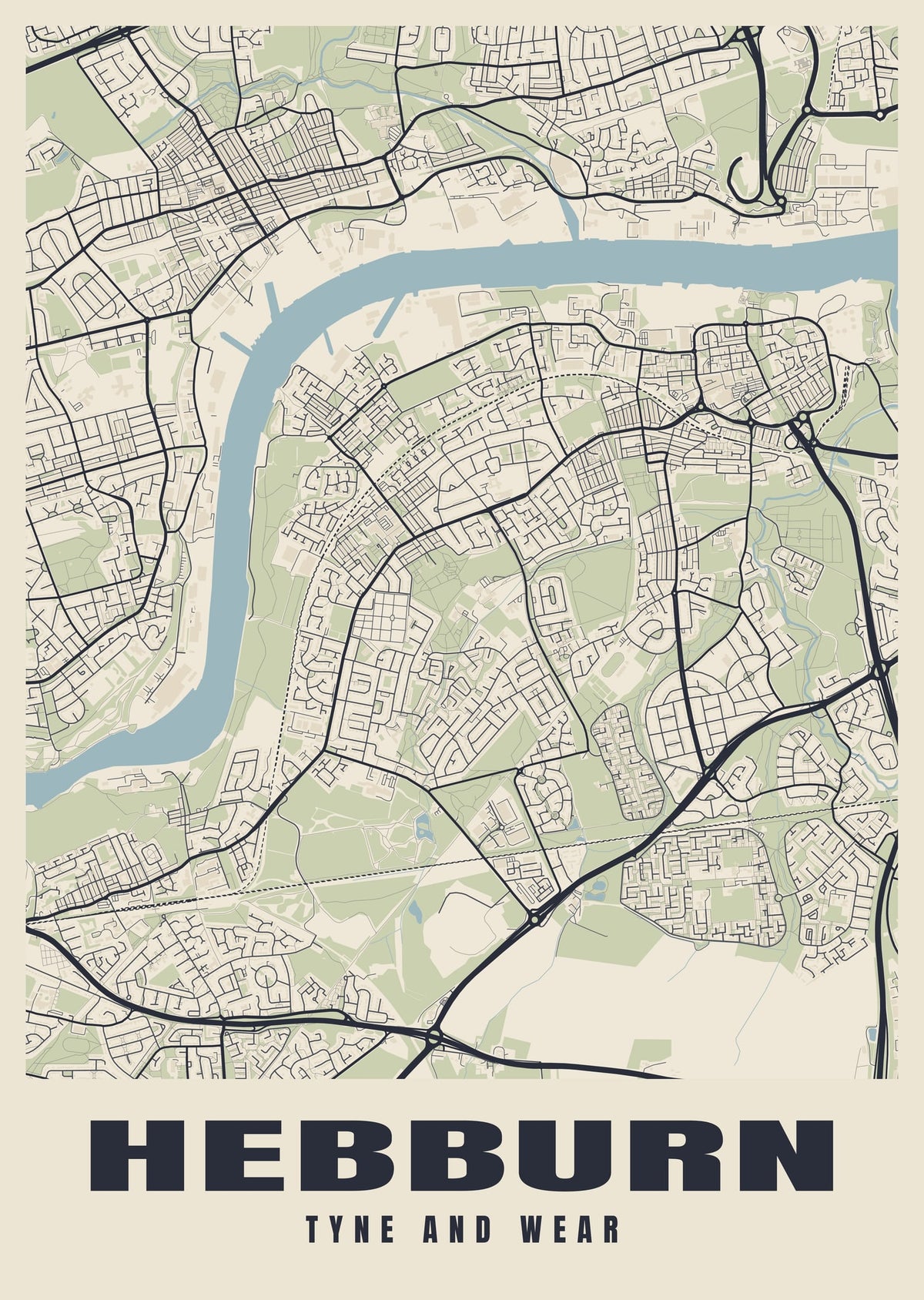 Street map poster of Hebburn, Tyne and Wear
