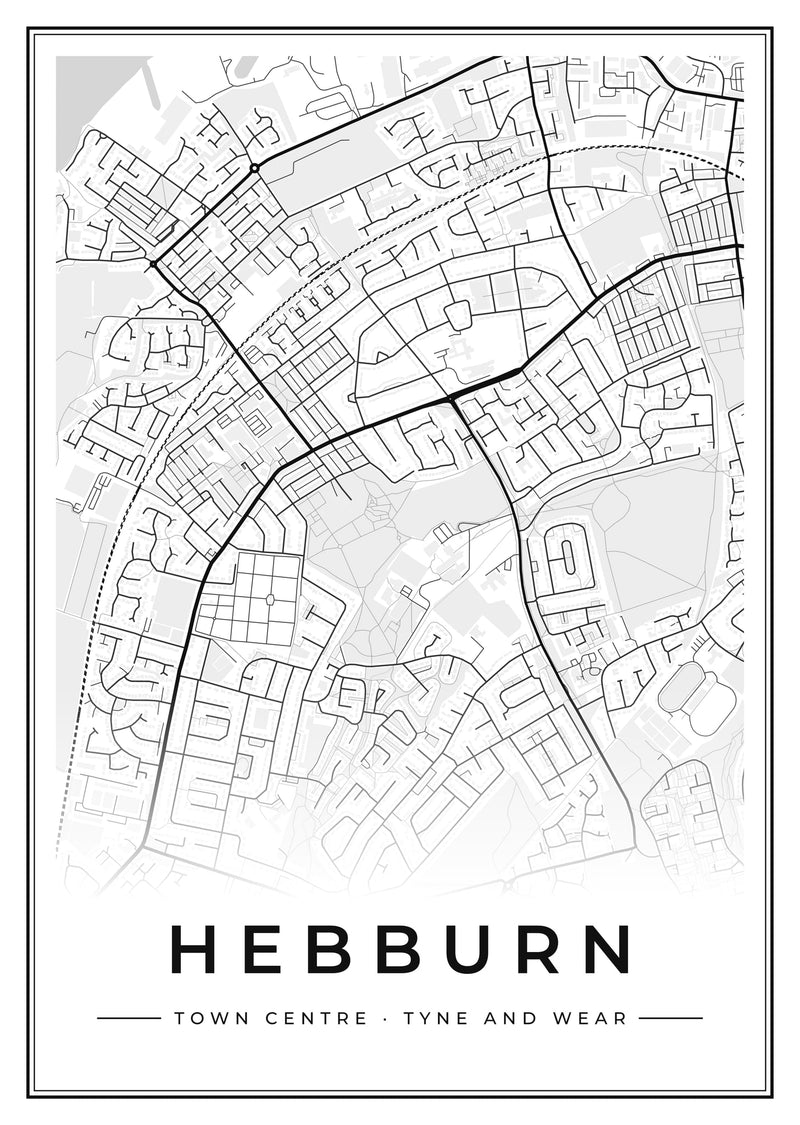 Hebburn Town Centre Street Map Poster