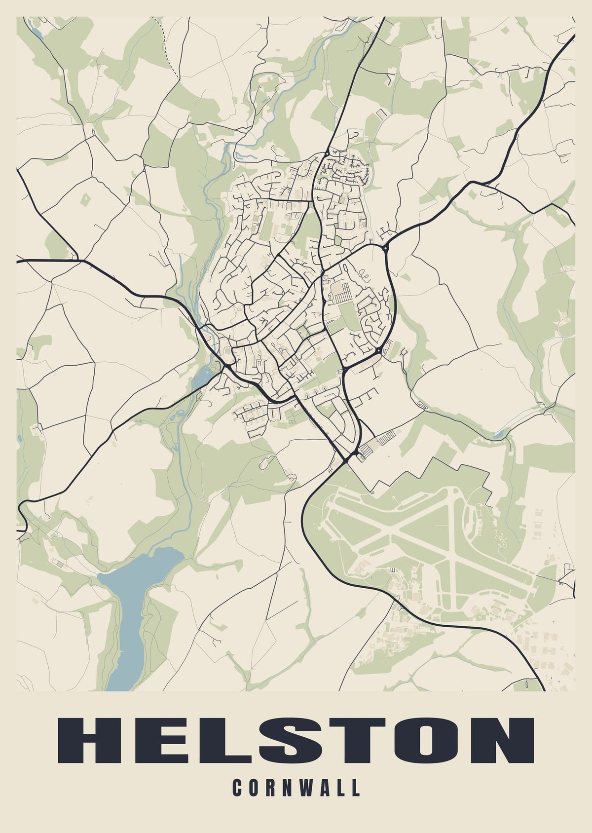 Street map poster of Helston, Cornwall
