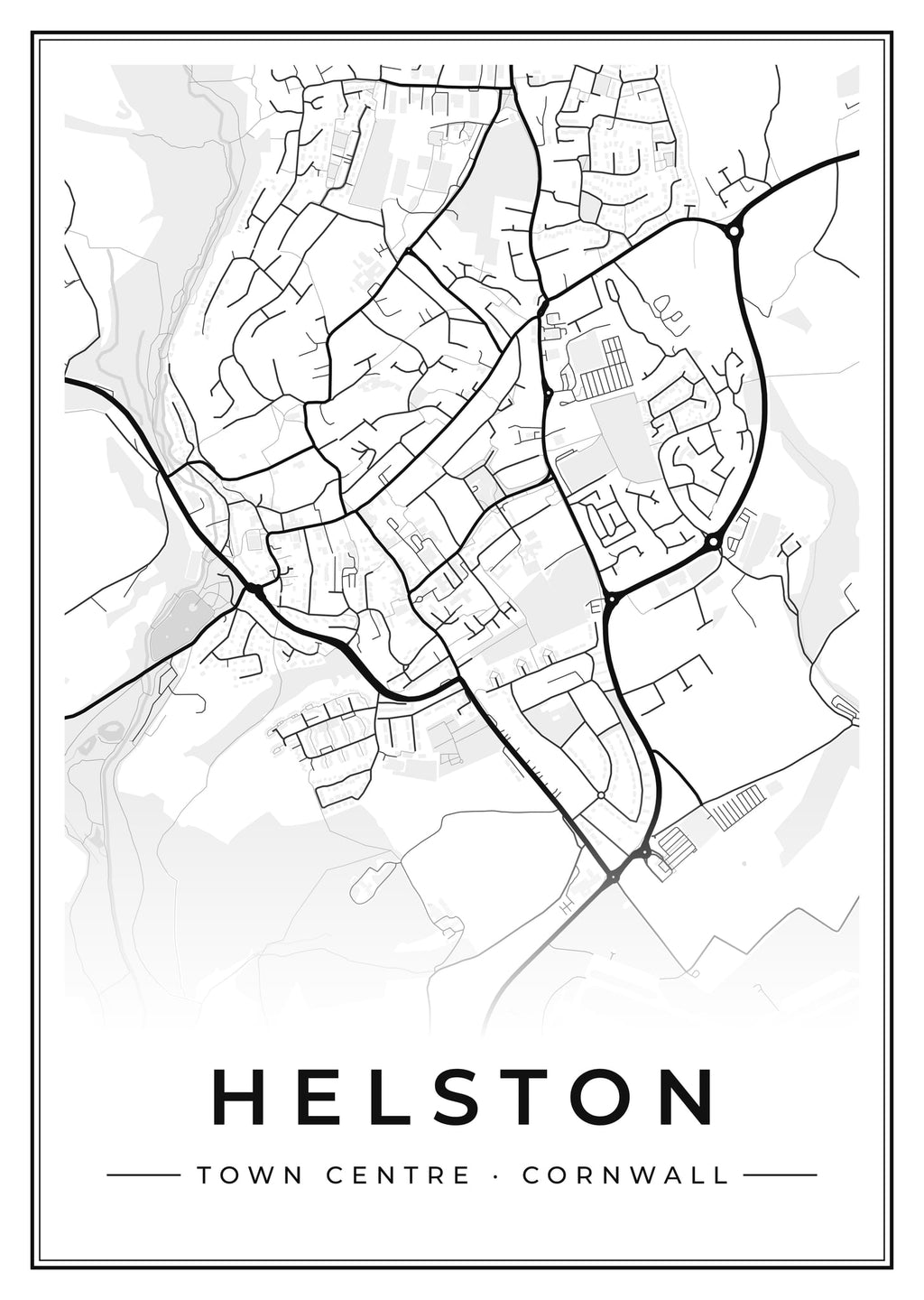 Street map poster of Helston town centre, Cornwall