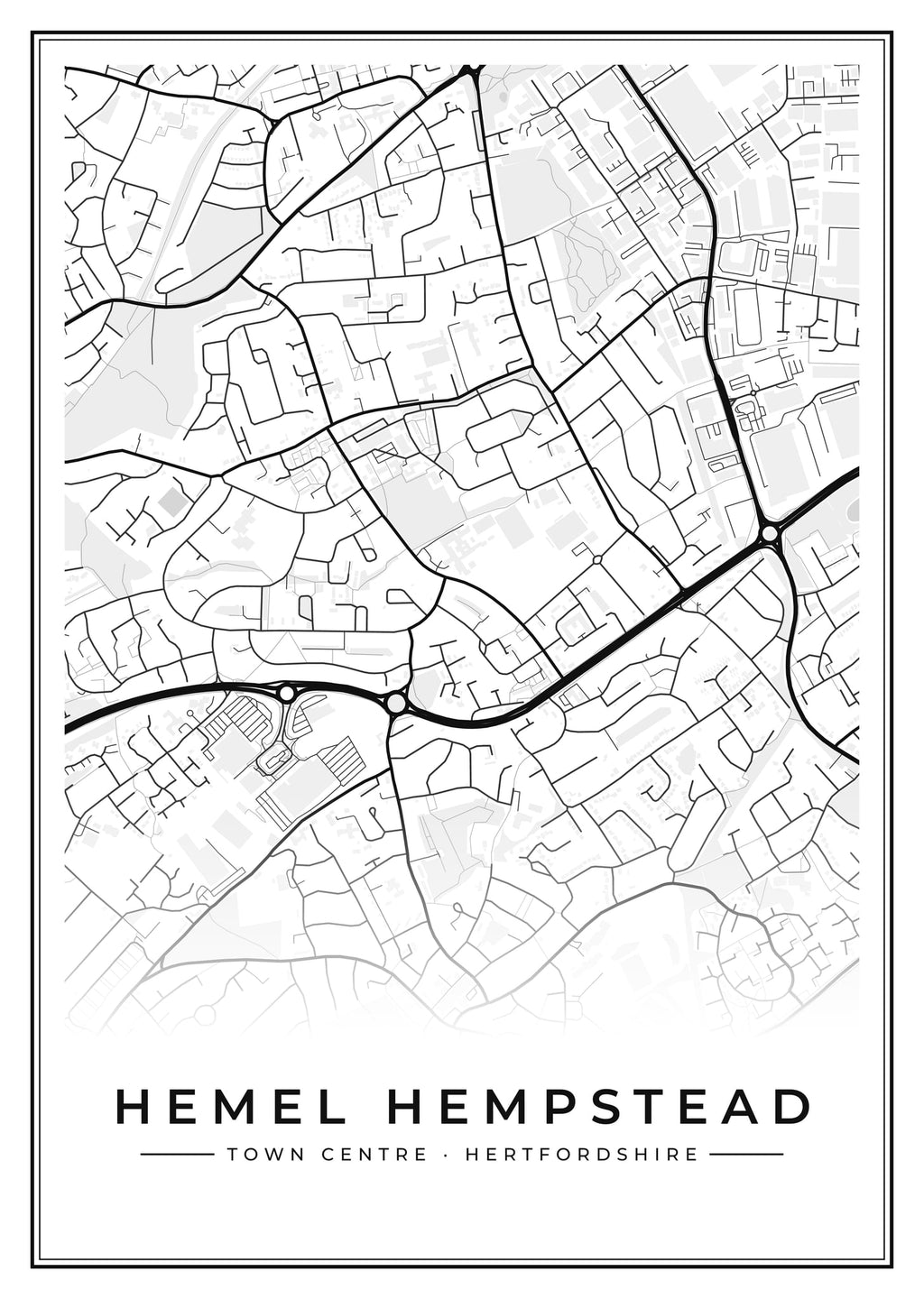 Street map poster of Hemel Hempstead town centre, Hertfordshire