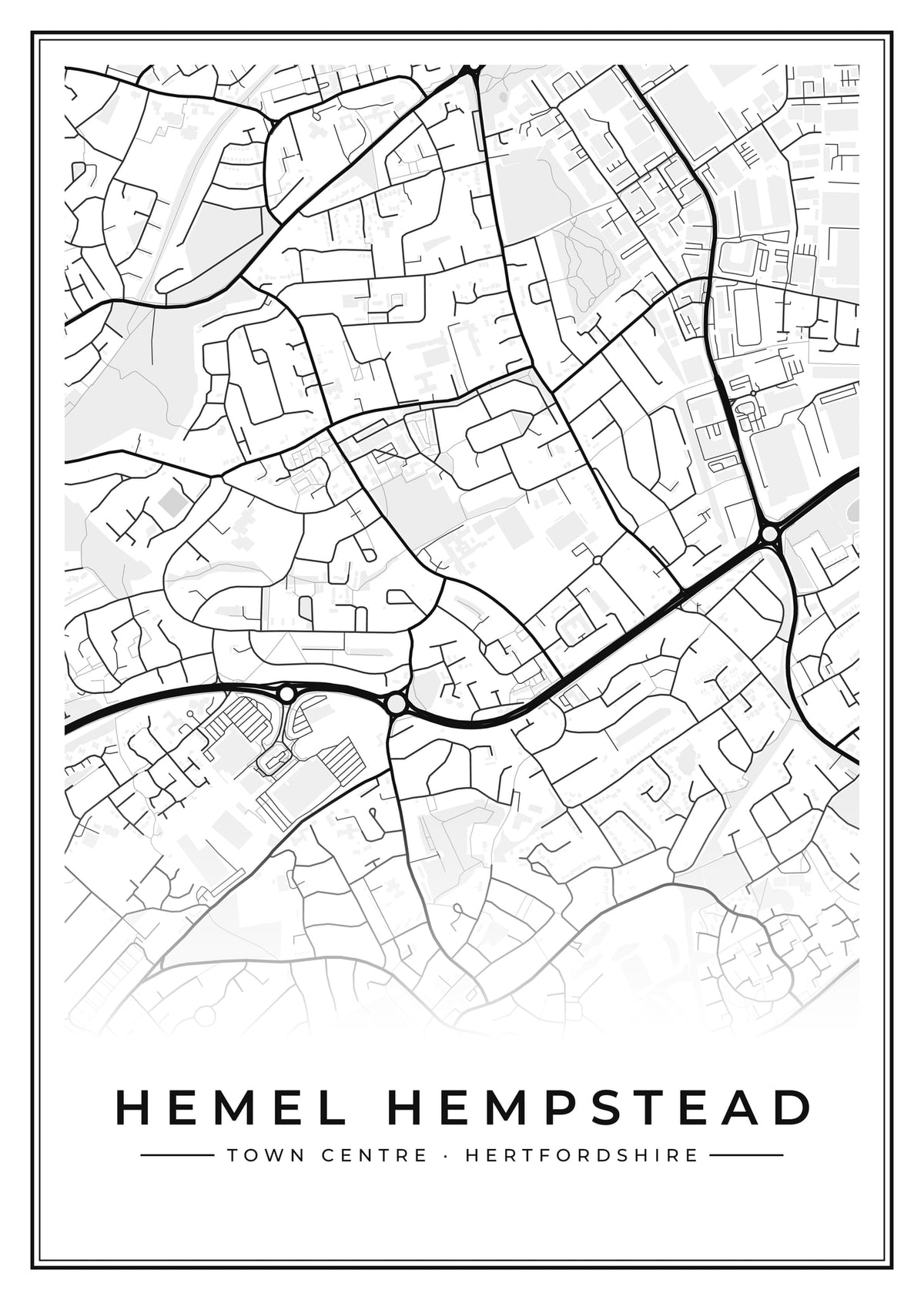 Street map poster of Hemel Hempstead town centre, Hertfordshire