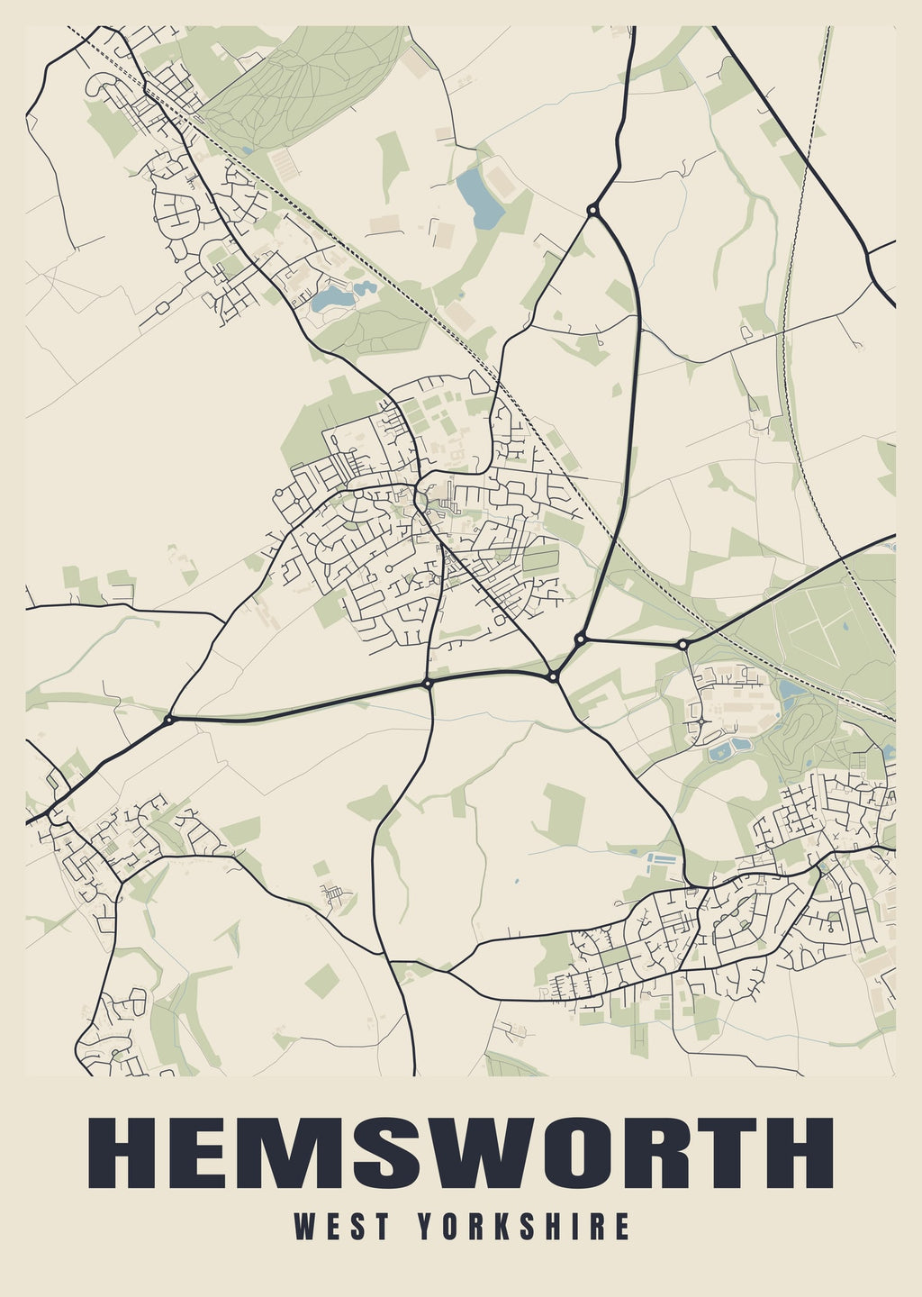 Street map poster of Hemsworth, West Yorkshire