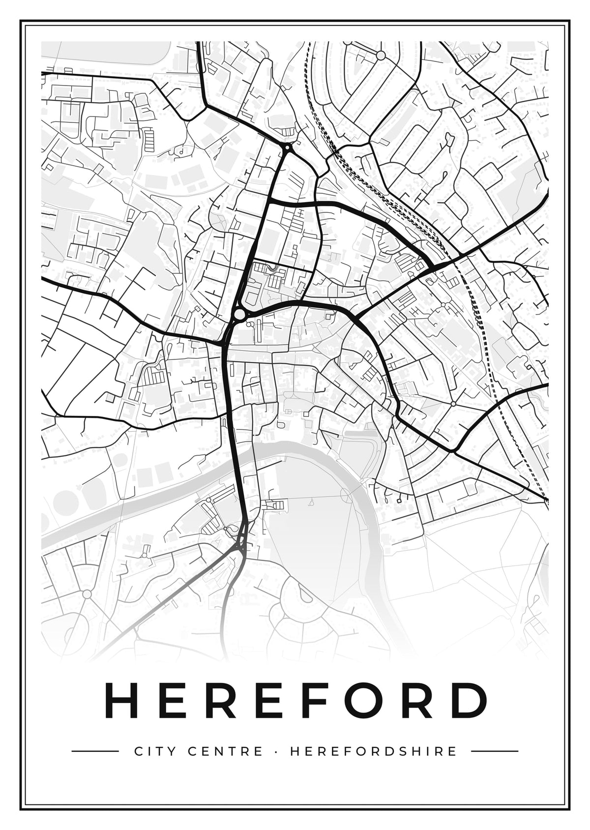 Street map poster of Hereford city centre, Herefordshire