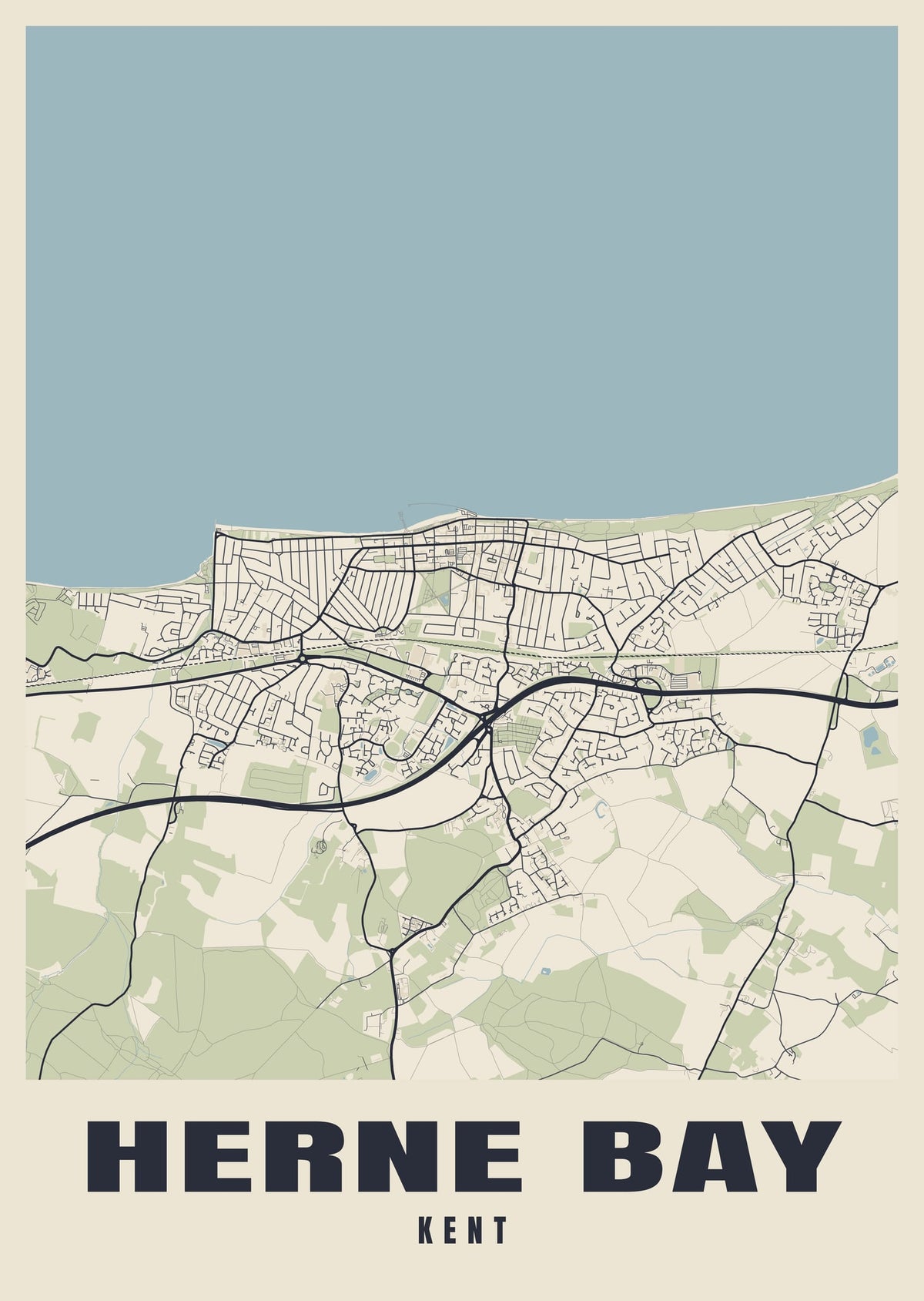Street map poster of Herne Bay, Kent