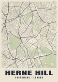 Heritage street map poster of Herne Hill, Southwark, London