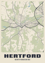 Street map poster of Hertford, Hertfordshire