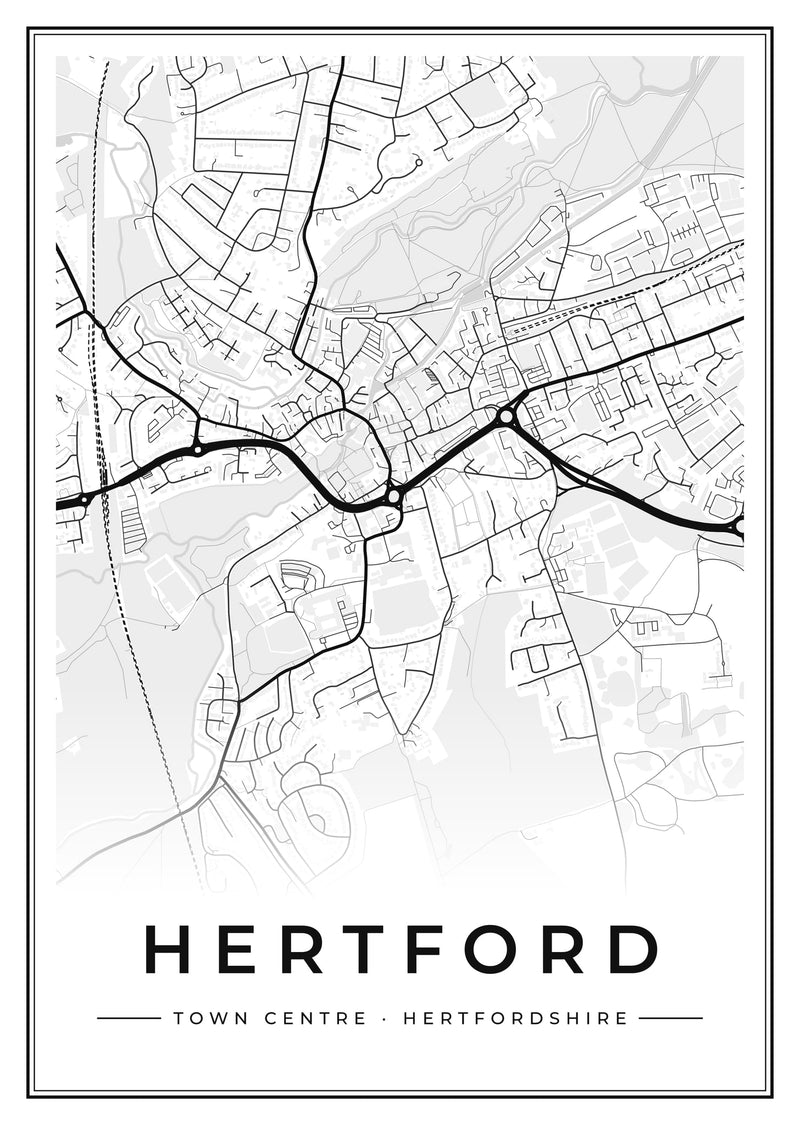 Hertford Town Centre Street Map Poster