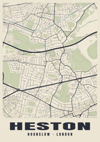 Heritage street map poster of Heston, Hounslow, London
