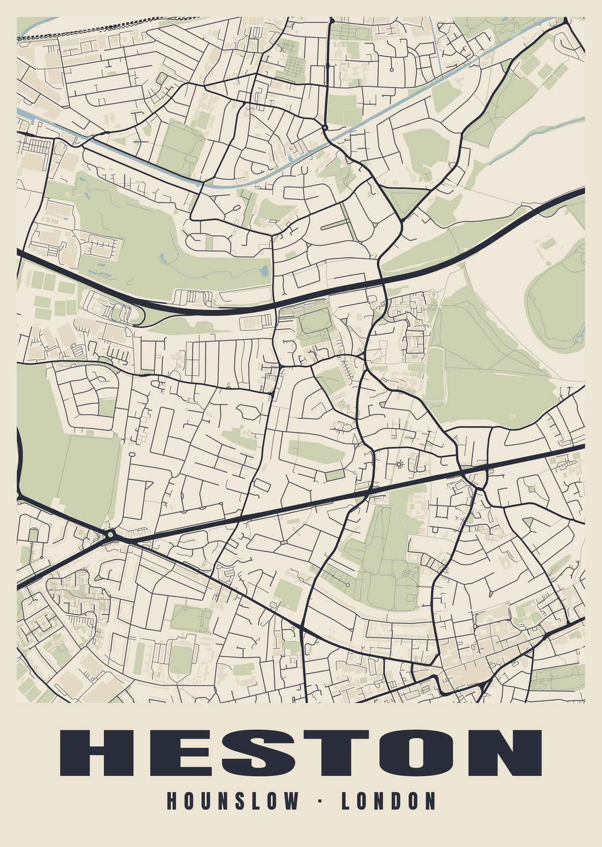 Heritage street map poster of Heston, Hounslow, London