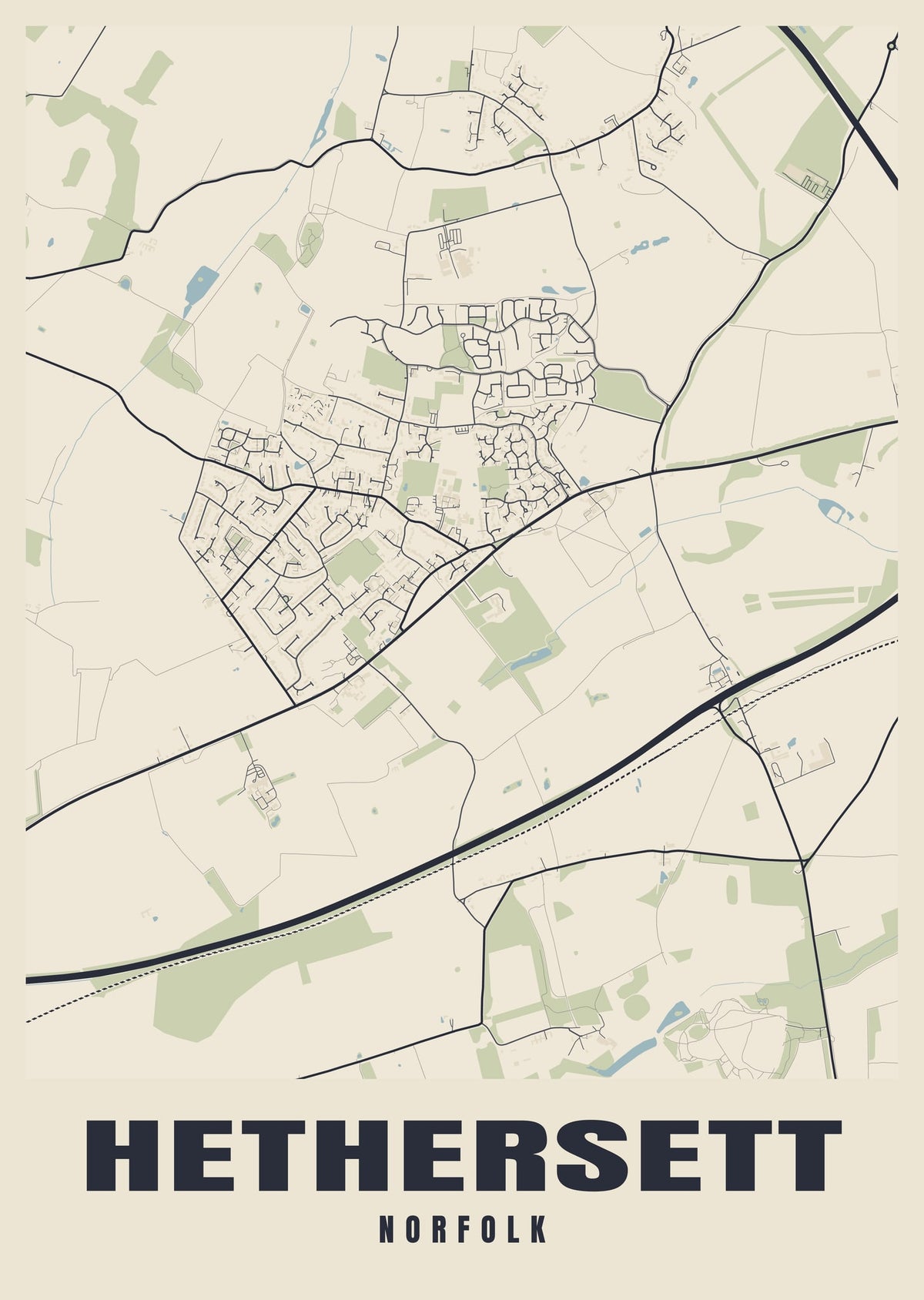 Street map poster of Hethersett, Norfolk
