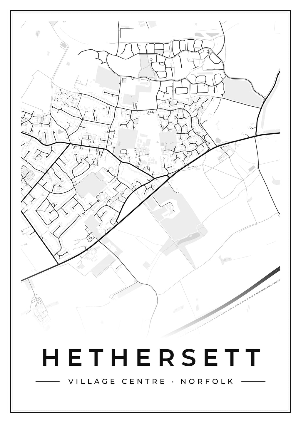 Street map poster of Hethersett village centre, Norfolk